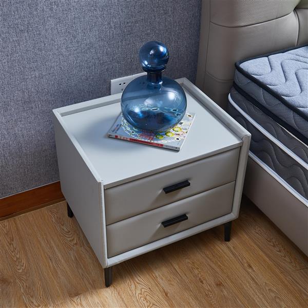 Nightstand, Modern Nightstand with 2 Drawers, Night Stand with PU Leather and Hardware Legs, End Table, Bedside Cabinet for Living Room/Bedroom (Grey)