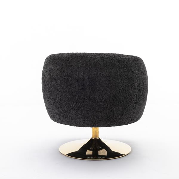 048-Chenille Fabric Swivel Chair With Gold Metal Round Base,Black