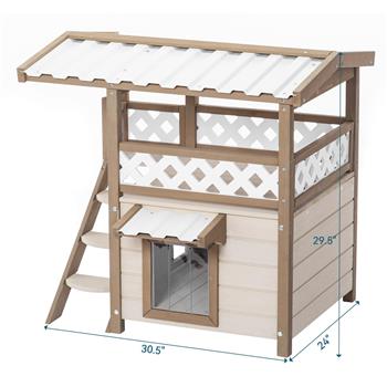 Feral Cat House Outdoor Indoor Kitty Houses with Durable PVC Roof, Escape Door,Curtain and Stair,2 Story Design Perfect for Multi Cats