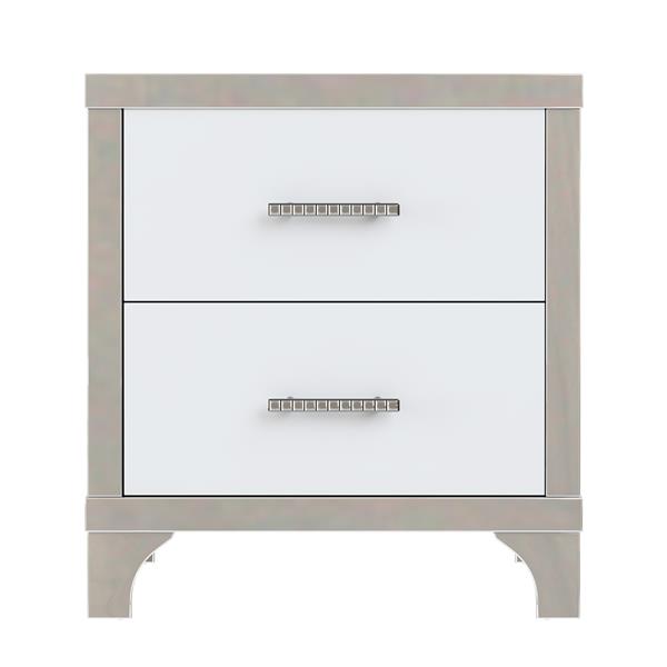 Elegant High Gloss Nightstand with Metal Handle,Mirrored Bedside Table with 2 Drawers for Bedroom,Living Room,White