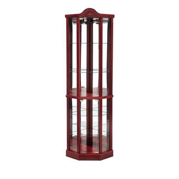 Glass Cabinet Lighted Corner Cabinet Corner Display Curio Cabinet, Glass Display With Light(Included)Bar Cabinet,Wine Cabinet with Adjustable Glass Shelves Carved Decoration Cherry Light(Included)