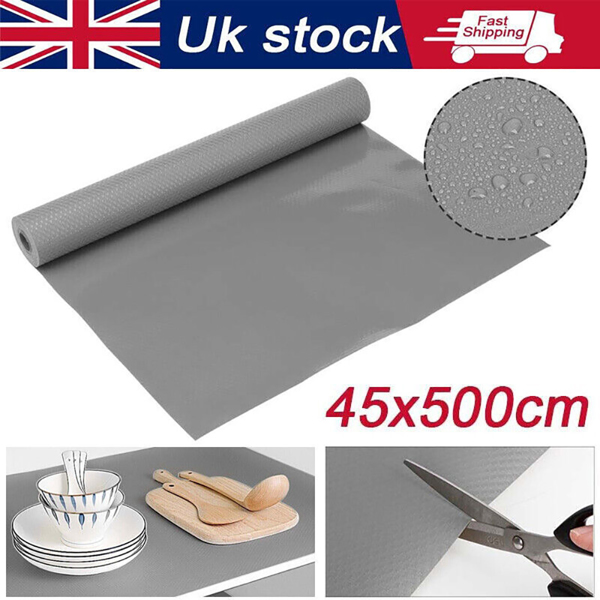 Bulk Roll - 45Cm x 500Cm Non-Slip Grey Waterproof Drawer Shelf Liner Mat UK