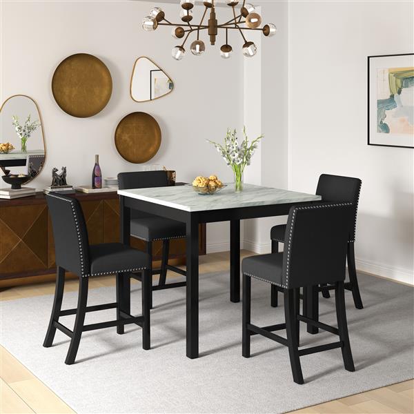 5 Piece Dining Table and Chair Set, Wooden Dining Table and Chair with 4 Chairs for Small Spaces, Modern Square Counter Height Dining Table, Compact Mid-Century Modern Home Table and Chair Set, Uphols