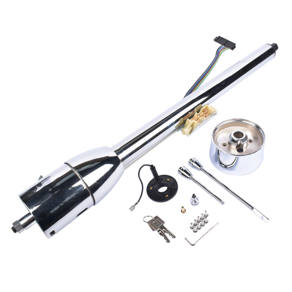 32" Floor Shift Tilt Manual Steering Column w/ 9 Hole Wheel Adapter + Key Chrome