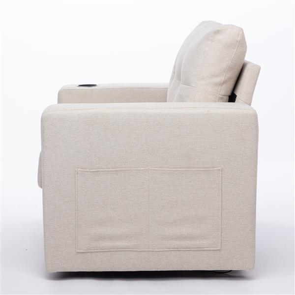 Modern Swivel Accent Sofa Chair, Ernomic Casual 90 Degree Swivel Single Sofa Seat with Drink Holder Living Room Chair ,Soft Egyptian Velvet Sofa Chair (White)