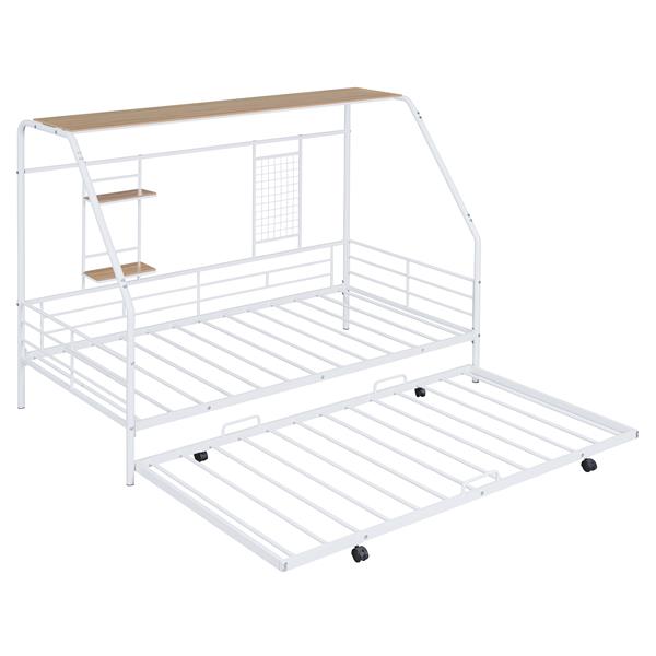 Twin Size Metal House Bed with Trundle, White