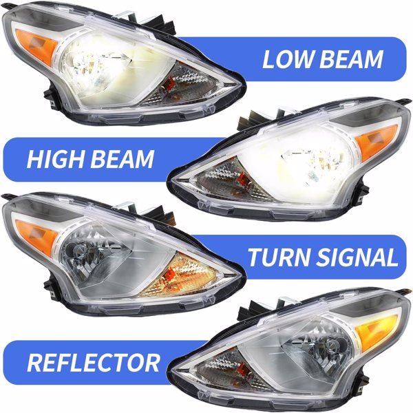 Headlights Assembly Fit for 2015 2016 2017 2018 2019 Nissan Versa Replacement Driver and Passenger Side(Replacement Chrome Housing)