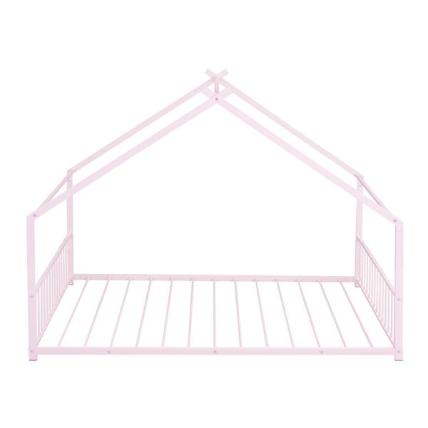 Full Size Metal House Bed, Pink