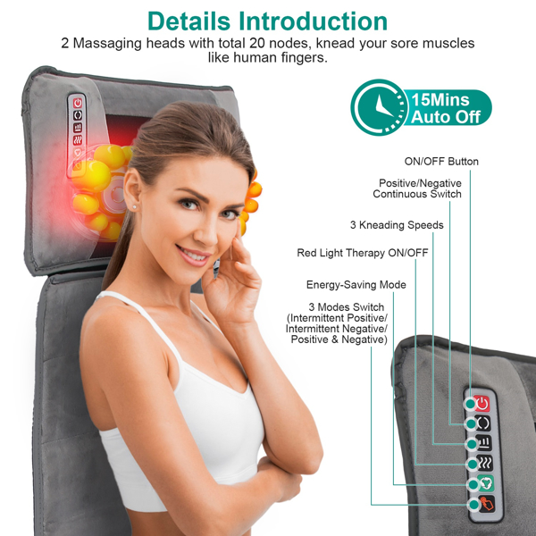 Full Body Massage Mat with Heat 10 Neck Shiatsu Kneading Massage Heads, Multifunctional Electric Heated Massage Chair Back Pad for Back Lumbar Leg Pain Relief（No shipments on weekends）