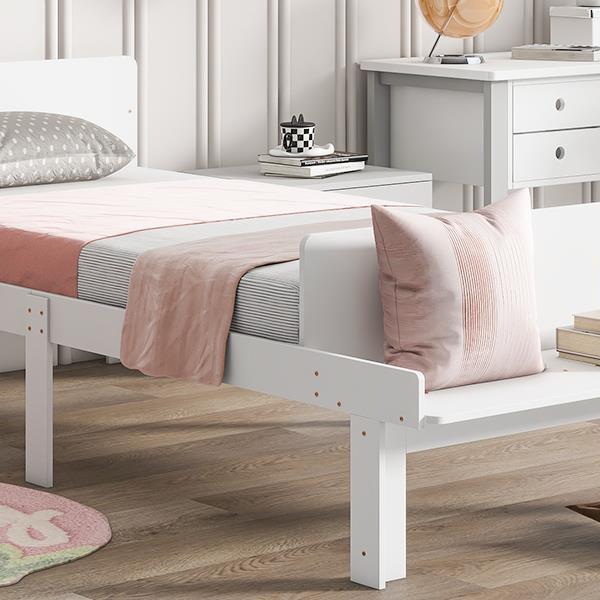 Twin Bed with Footboard Bench ,White