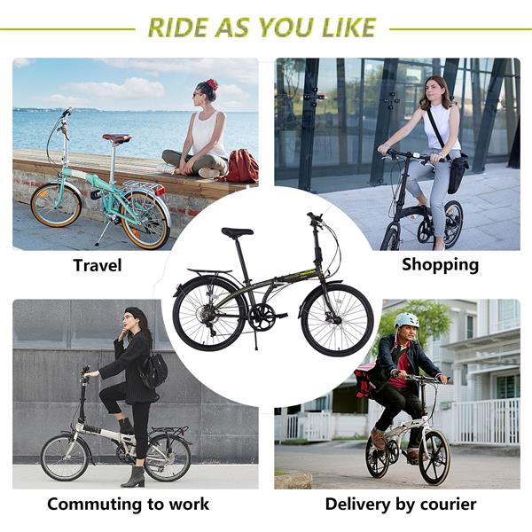 24" Folding City Bike Aluminum Frame 7 Speed Folding Bike