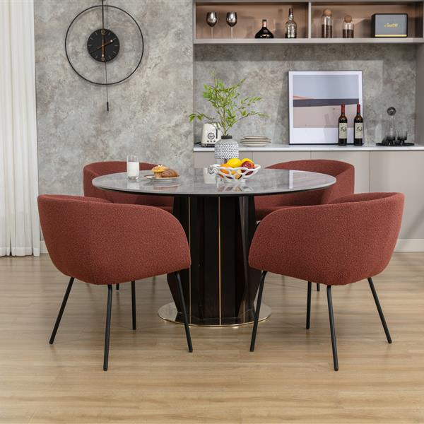 040-Set of 2 Boucle Fabric Dining Chairs With Black Metal Legs,Wine Red