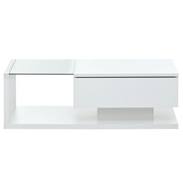 [VIDEO provided] Modern Coffee Table with Tempered Glass, Wooden Cocktail Table with High-gloss UV Surface, Modernist 2-Tier Rectangle Center Table for Living Room, White