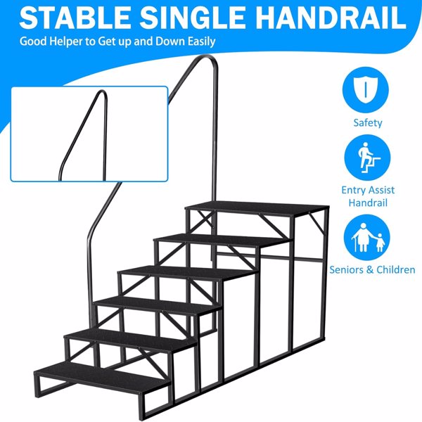 RV Stairs 6 Step Ladder, RV Steps Anti-Slip, Hot Tub Steps with Handrail, 660 lbs RV Ladder for 5th Wheel RV, Mobile Home Stairs