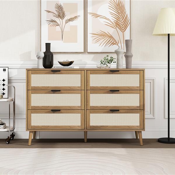 Modern 6 Drawer Dresser Wood Cabinet (Walnut)