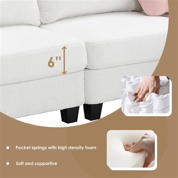 [VIDEO provided] [New] 92*63"Modern Teddy Velvet Sectional Sofa,Charging Ports on Each Side,L-shaped Couch with Storage Ottoman,4 seat Interior Furniture for Living Room, Apartment,3 Colors(3 pillows)