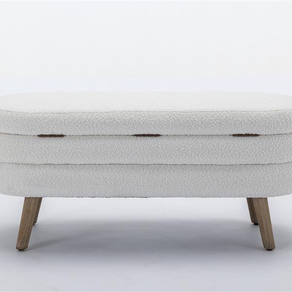 036-Boucle Fabric Storage Bench Bedroom Bench With Wood Legs For Living Room Bedroom Indoor,Ivory