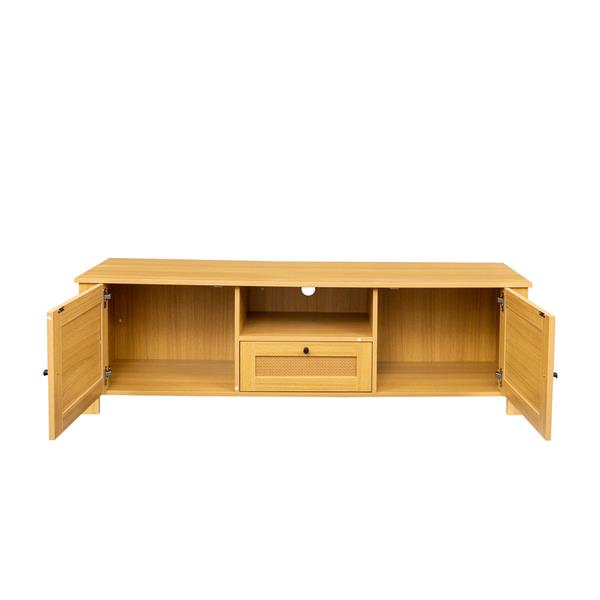 Farmhouse TV Stand Modern Wood Media Entertainment Center Console Table with 2Doors and  1   Open Shelves