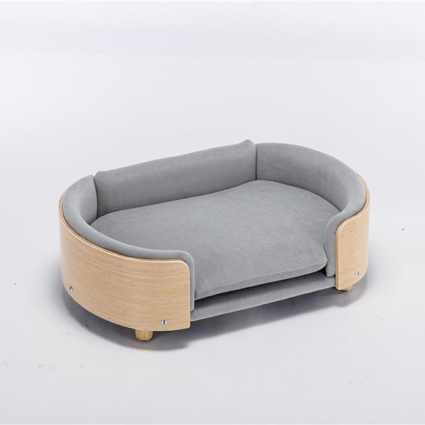 Scandinavian style Elevated Dog Bed Pet Sofa With Solid Wood legs and Bent Wood Back, Velvet Cushion,Mid Size Light Grey