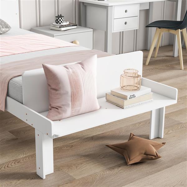 Twin Bed with Footboard Bench ,White