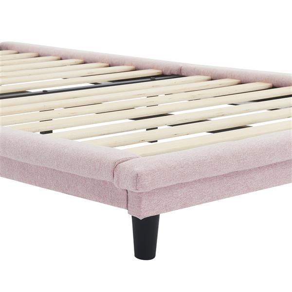 Twin Size Upholstered Bed with Light Stripe, Floating Platform Bed, Linen Fabric,Pink