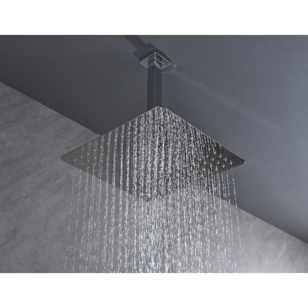 12 Inch High Pressure Rain Shower Head, 304 Stainless Steel Square Shower Head with Self-Cleaning Nozzle, Full Body Coverage