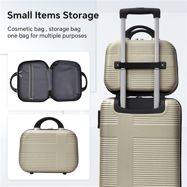 Luggage 4 Piece Set with Spinner Wheels, Hardshell Lightweight Suitcase with TSA Lock,Checked Luggage,Champagne(12/20/24/28in)