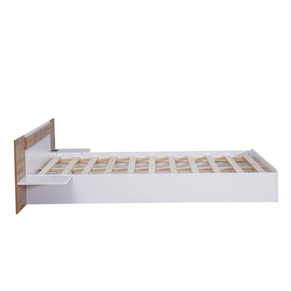 Queen Size Platform Bed with Headboard, Shelves, USB Ports and Sockets, White