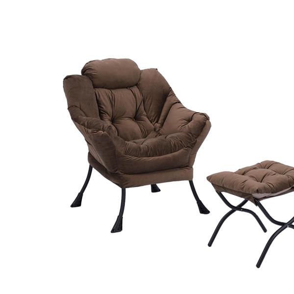 Living Room Chairs Modern Cotton Fabric Lazy Chair, Contemporary Lounge Chair, Single Steel Frame Leisure Sofa Chair with Armrests and A Side Pocket (Brown ),with ottoman ,with footrest