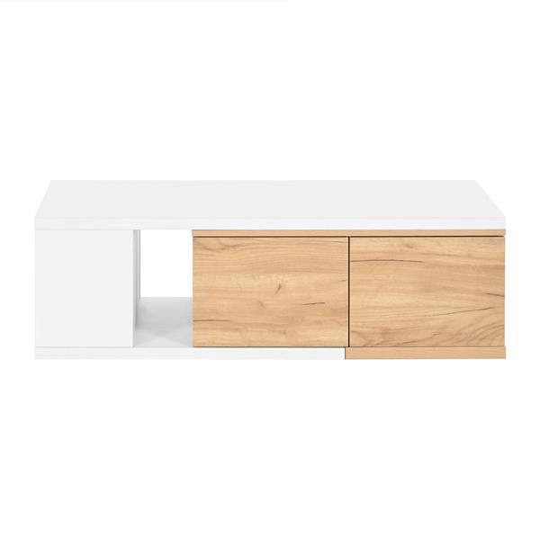 47.2''-57''W Extendable Coffee Table with 2 Storage Drawers, Dual-tone Wood Center Table with Extendable Sliding Tabletop, Multi-functional Hidden Storage Sofa Table for Living Room, White