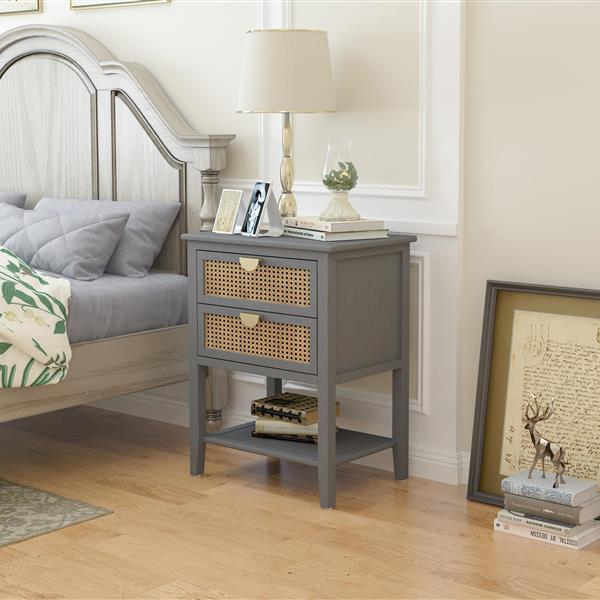 2 Drawer Side table,Naturel Rattan,End table,Suitable for bedroom, living room, study