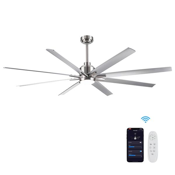 Smart 72" Integrated LED Ceiling Fan with Silver Blades in Brushed Nickel Finish