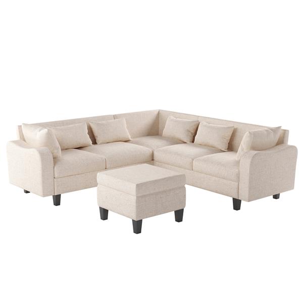 [New]87" Modern Sectional Sofa with coffee table,6-Seat Couch Set with Storage Ottoman,Various Combinations,L-Shape Indoor Furniture with Unique Armrests for Living Room,Apartment, 2 Colors(6 pillows)