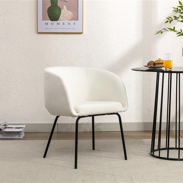 039-Set of 1 Boucle Fabric Dining Chair With Black Metal Legs,Ivory