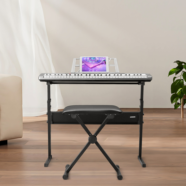 [Do Not Sell on Amazon] GEP-110 61 Key Lighting Keyboard with Piano Stand, Piano Bench, Built In Speakers, Headphone, Microphone, Music Rest, LED Screen, 3 Teaching Modes for Beginners