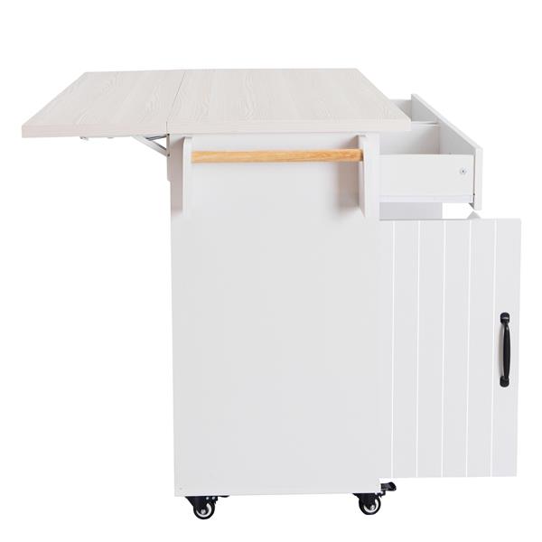 Kitchen Island with Trash Can Storage Cabinet, Kitchen Cart with Drop Leaf, Spice Rack, Towel Rack and Drawer, Rolling Kitchen Island on Wheels with Adjustable Shelf, White