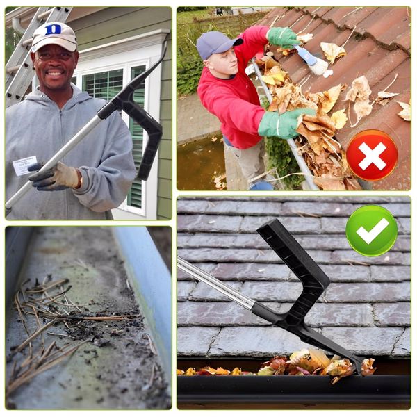 Roof Leaf Cleaner Gutter Tool Cleaning Spoon Scoop Behind Skylights with Pole