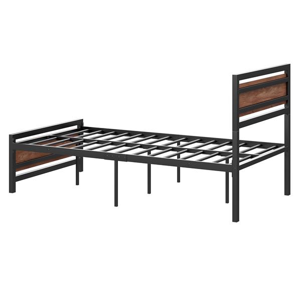 Twin Size Platform Bed, Metal and Wood Bed Frame with Headboard and Footboard, Black