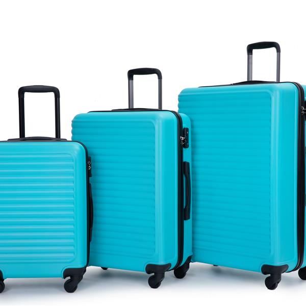 3 Piece Luggage Sets ABS Lightweight Suitcase with Two Hooks, Spinner Wheels, TSA Lock, (20/24/28) Turquoise