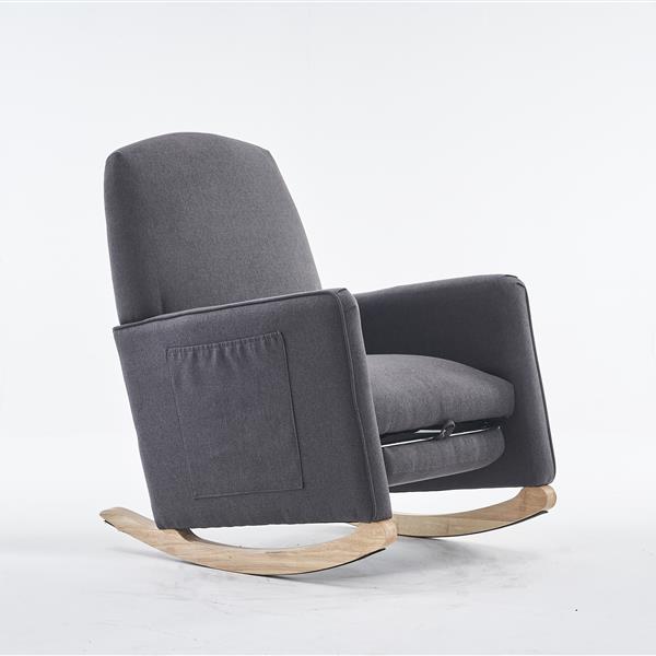 044-Cotton Linen Fabric Nursery Rocking Chair With Adjustable Footrest,Dark Gray