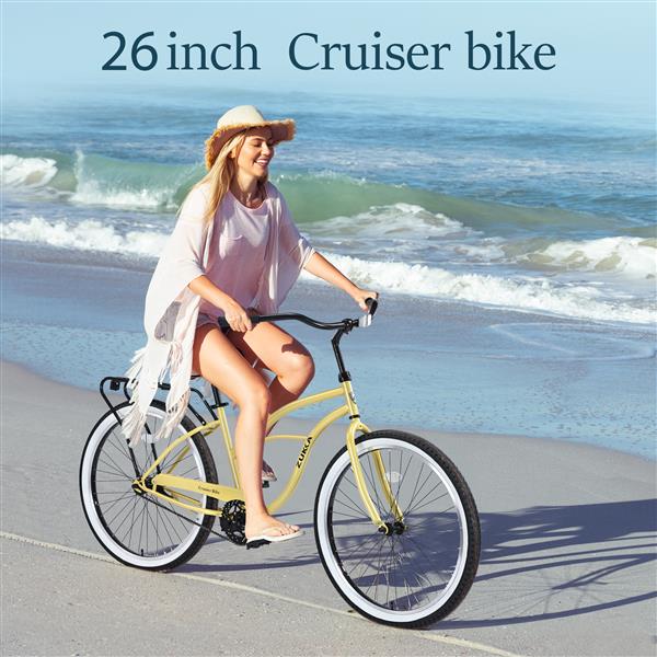 Single Speed Bicycles 26"Inch,Steel Frame, Wide Wheels for Stability, Rear Coaster Brakes,Multiple Colors Women's Beach Cruiser Bike