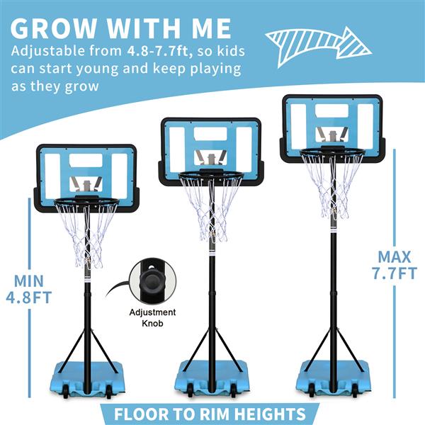 Use for Outdoor Height Adjustable 4.8 to 7.7ft Basketball Hoop 44 Inch Backboard Portable Basketball Goal System with Stable Base and Wheels