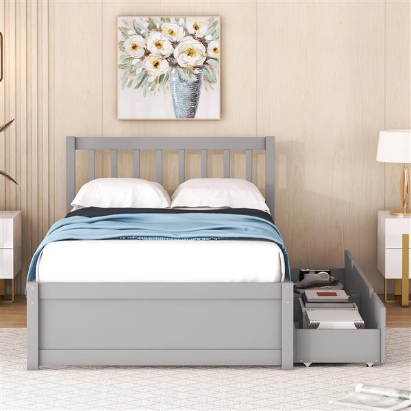 Modern Design Wooden Twin Size Platform Bed with 2 Drawers for Grey Color