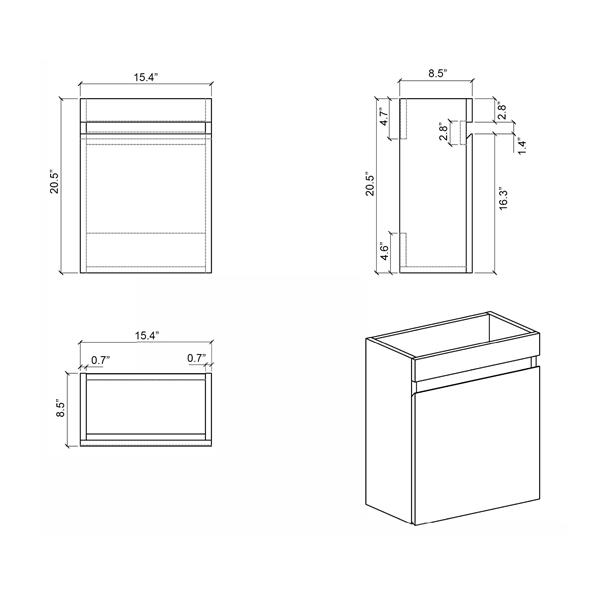 16" Small Bathroom Vanity with Sink, Wall Mounted Bathroom Vanity for Modern Bathroom, One-Piece White Sink Basin Minimalist Large Storage Bathroom Vanities