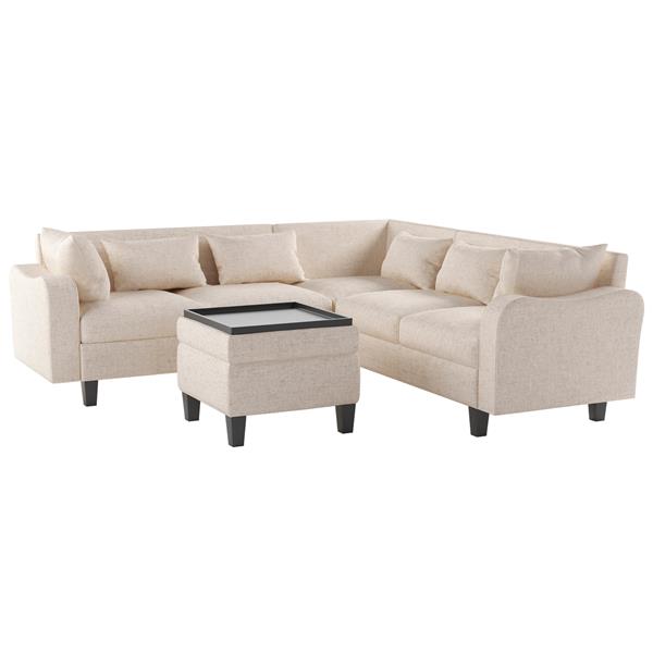 [New]87" Modern Sectional Sofa with coffee table,6-Seat Couch Set with Storage Ottoman,Various Combinations,L-Shape Indoor Furniture with Unique Armrests for Living Room,Apartment, 2 Colors(6 pillows)