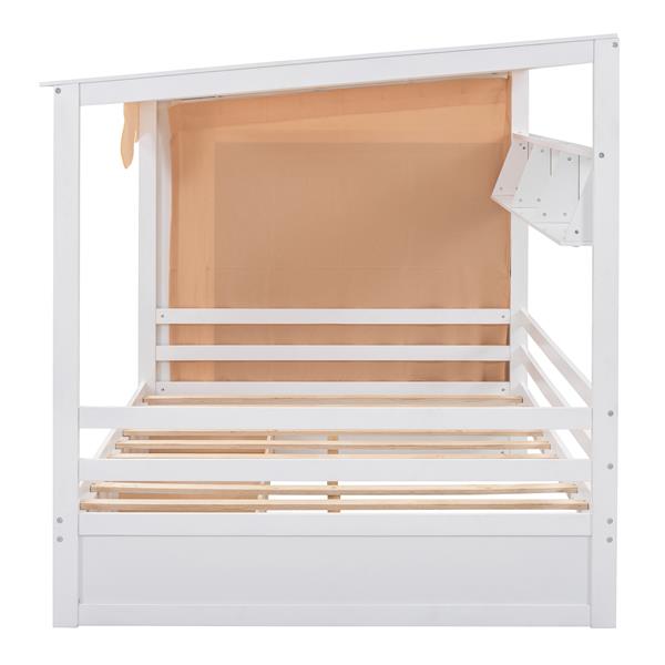 Full size House Bed with Two Drawers and Wardrobe,White