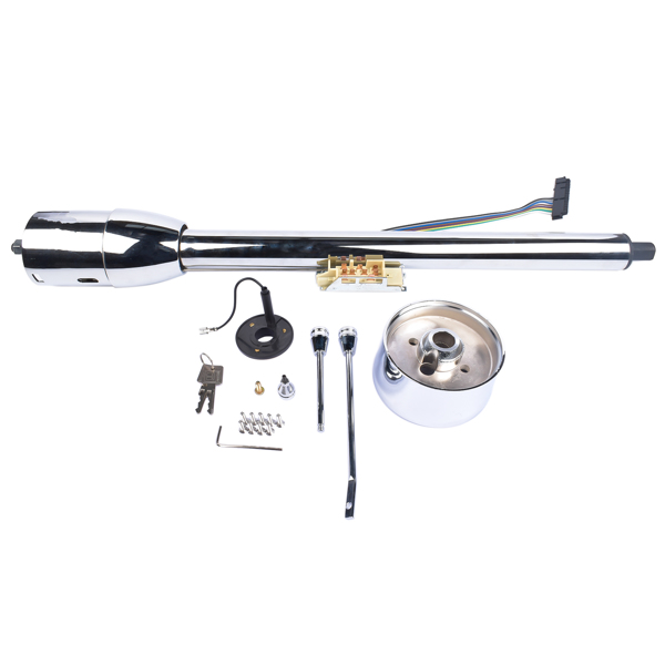 32" Floor Shift Tilt Manual Steering Column w/ 9 Hole Wheel Adapter + Key Chrome