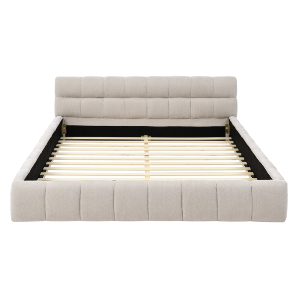 Queen Size Upholstered Bed Frame with Thick Fabric, Chenille Fabric Grounded Queen Size Platform Bed with Headboard and Solid Frame. No Box Spring Needed, Beige(68''*86.5''*23.5'')