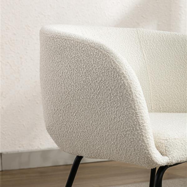 039-Set of 1 Boucle Fabric Dining Chair With Black Metal Legs,Ivory