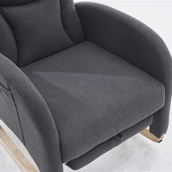 052-Cotton Linen Fabric Nursery Rocking Chair With Adjustable Footrest,Dark Gray